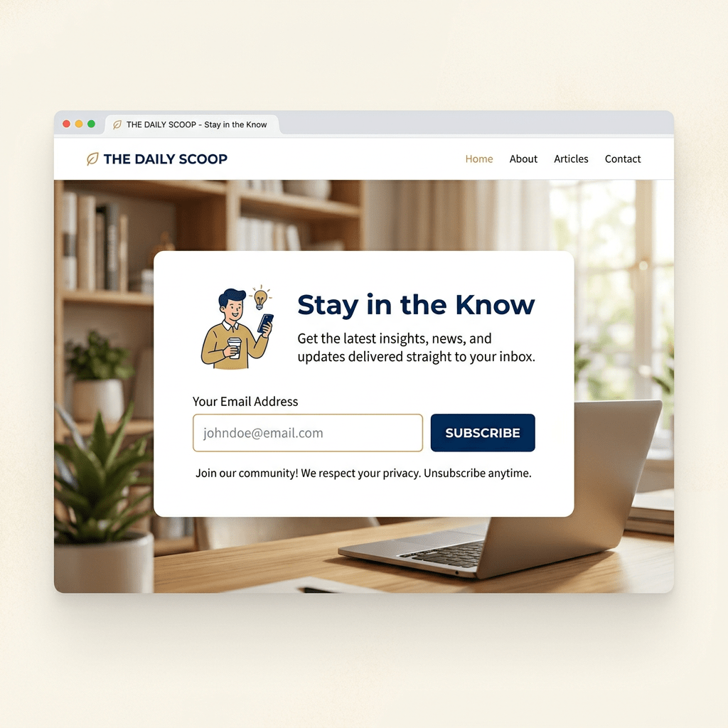 Newsletter signup form titled Stay in the Know with email input and subscribe button